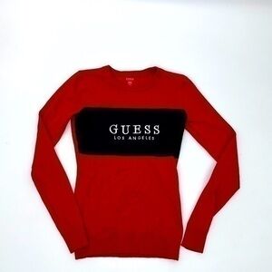 UEC Guess logo large stripe red sweater XS